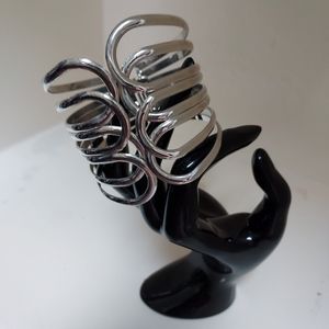 SILVER HINGED CUFF BRACELET OVERLAPPING DESIGNED 2 1/2 - IN DIAMETER